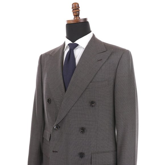 Ralph Lauren Purple Label Suit 42L Brown/Tan Birdseye Double Breasted Wool - Picture 5 of 16